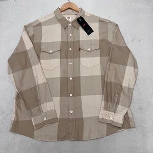 New Levi's Long Sleeve Men's Casual Shirt Plaid 100% Cotton Size 2XL / XXL